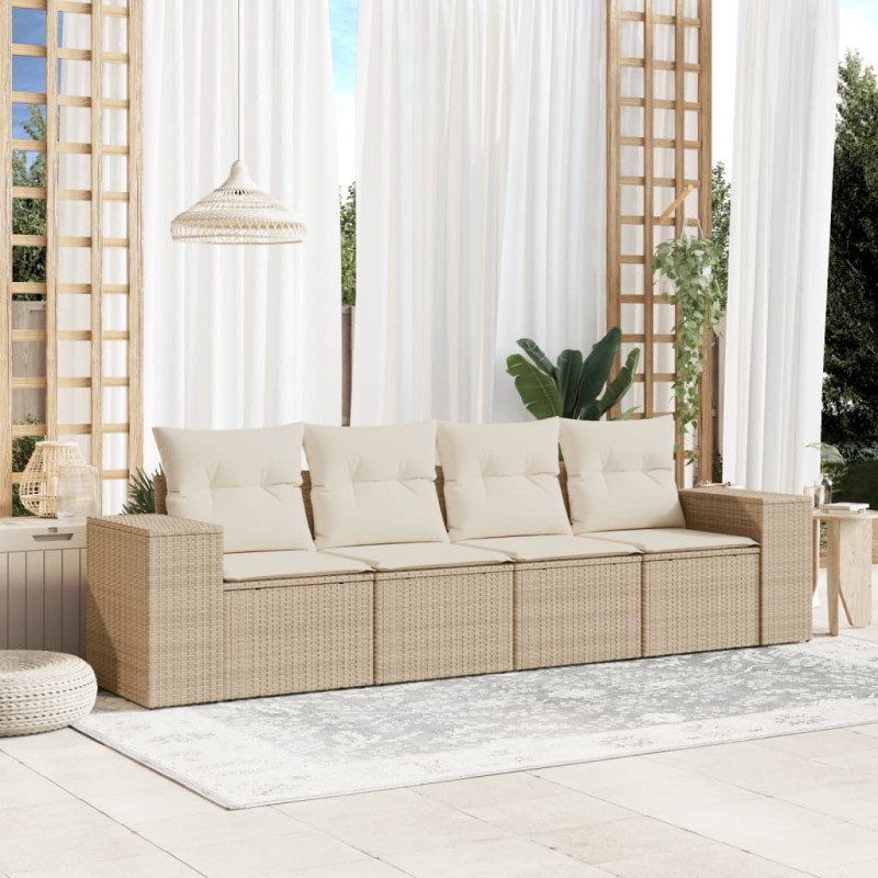 vidaXL Juego de sofás jardín con cojines 4 pzas ratán sintético beige vidaXL Juego de sofás jardín con cojines 4 pzas ratán sintético beige