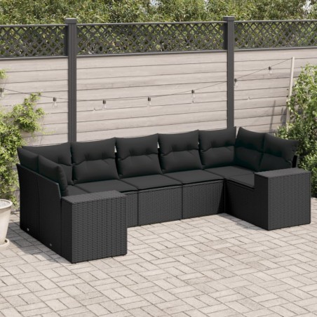 vidaXL Set de comedor de jardín 7 pzas y cojines ratán sintético negro