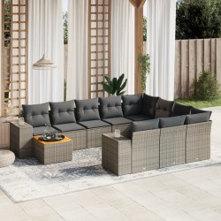 vidaXL Set de sofás de jardín 11 pzas y cojines ratán sintético gris