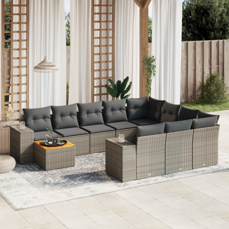 vidaXL Set de sofás de jardín 11 pzas y cojines ratán sintético gris vidaXL Set de sofás de jardín 11 pzas y cojines ratán sintético gris