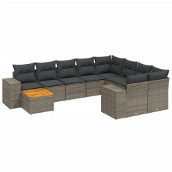 vidaXL Set de sofás de jardín 11 pzas y cojines ratán sintético gris