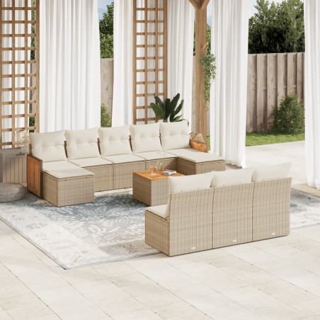 vidaXL Set de sofás de jardín 11pzas con cojines ratán sintético beige