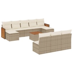 vidaXL Set de sofás de jardín 11pzas con cojines ratán sintético beige