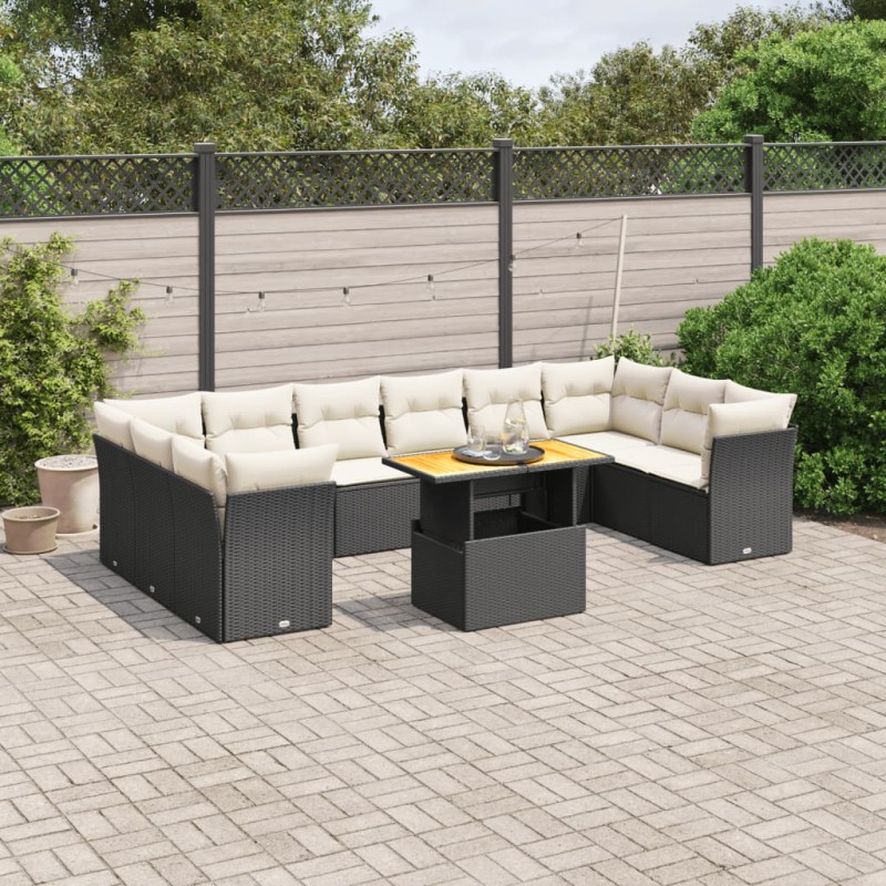 vidaXL Set de sofás de jardín 11 pzas y cojines ratán sintético negro vidaXL Set de sofás de jardín 11 pzas y cojines ratán sintético negro