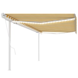 vidaXL Toldo automático LED y sensor de viento amarillo blanco 5x3 m
