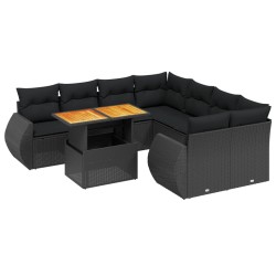vidaXL Set de sofás de jardín 8 piezas y cojines ratán sintético negro