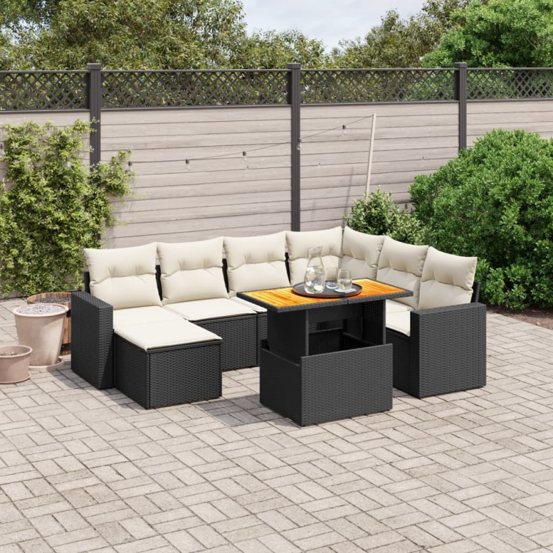 vidaXL Set de sofás de jardín 8 piezas y cojines ratán sintético negro vidaXL Set de sofás de jardín 8 piezas y cojines ratán sintético negro