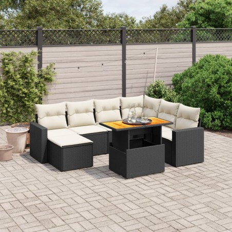 vidaXL Set de sofás de jardín 8 piezas y cojines ratán sintético negro