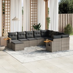 vidaXL Set de sofás de jardín 10 pzas con cojines ratán sintético gris