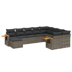 vidaXL Set de sofás de jardín 10 pzas con cojines ratán sintético gris