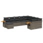 vidaXL Set de sofás de jardín 10 pzas con cojines ratán sintético gris vidaXL Set de sofás de jardín 10 pzas con cojines ratán sintético gris