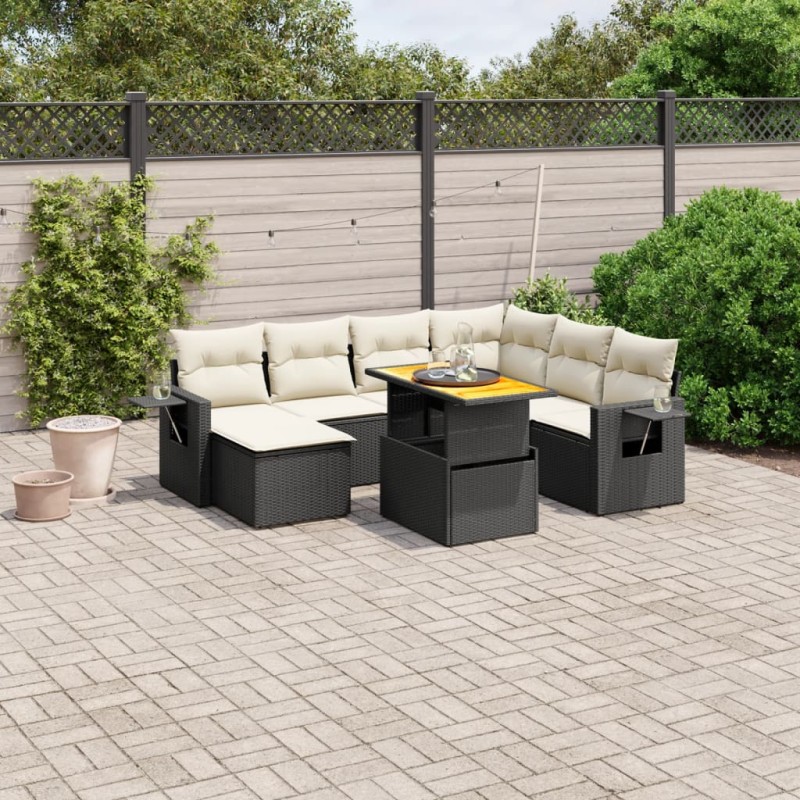 vidaXL Set de sofás de jardín 8 piezas y cojines ratán sintético negro vidaXL Set de sofás de jardín 8 piezas y cojines ratán sintético negro
