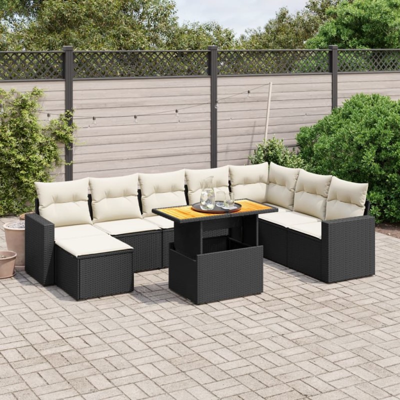 vidaXL Set de sofás de jardín 8 piezas y cojines ratán sintético negro