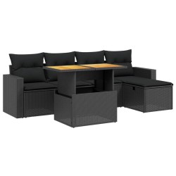 vidaXL Set de sofás de jardín 6 piezas y cojines ratán sintético negro