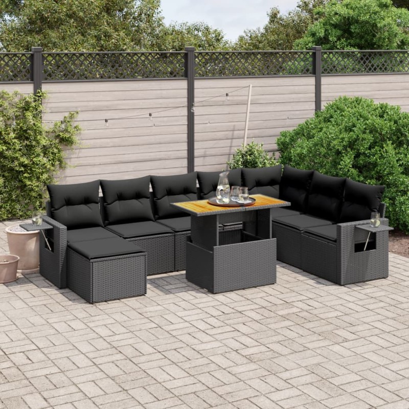 vidaXL Set de sofás de jardín 8 piezas y cojines ratán sintético negro vidaXL Set de sofás de jardín 8 piezas y cojines ratán sintético negro