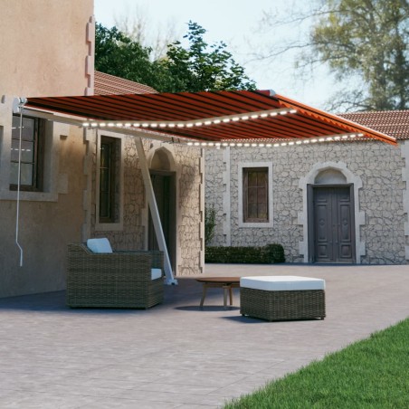 vidaXL Toldo automático LED sensor de viento naranja marrón 600x300 cm