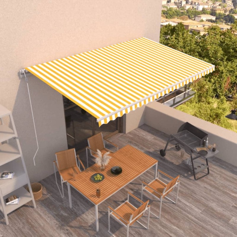vidaXL Toldo retráctil automático amarillo y blanco 500x350 cm vidaXL Toldo retráctil automático amarillo y blanco 500x350 cm