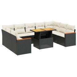 vidaXL Set de sofás de jardín 10 pzas cojines ratán sintético negro