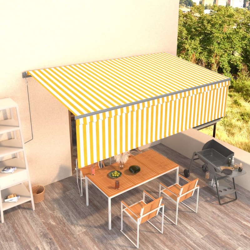 vidaXL Toldo automático retráctil con persiana 5x3 m amarillo y blanco vidaXL Toldo automático retráctil con persiana 5x3 m amarillo y blanco