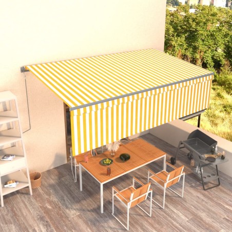 vidaXL Toldo automático retráctil con persiana 5x3 m amarillo y blanco