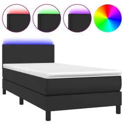 vidaXL Cama box spring colchón y LED cuero sintético negro 100x200 cm