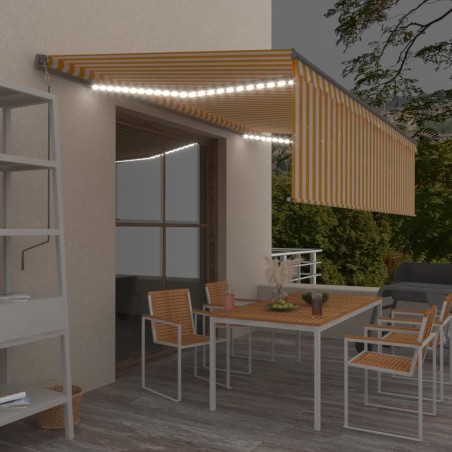 vidaXL Toldo retráctil manual persiana y LED amarillo y blanco 5x3 m