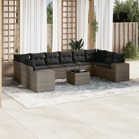 vidaXL Set de sofás de jardín 11 pzas y cojines ratán sintético gris