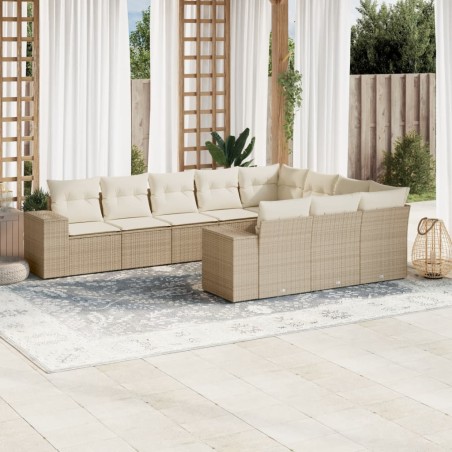 vidaXL Juego de sofás jardín con cojines beige 10 pzas ratán sintético
