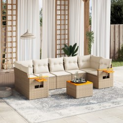 vidaXL Juego de sofás de jardín con cojines beige 8 pzas ratán PE
