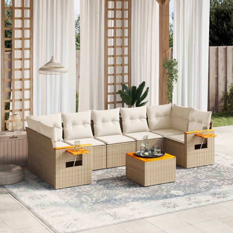 vidaXL Juego de sofás de jardín con cojines beige 8 pzas ratán PE vidaXL Juego de sofás de jardín con cojines beige 8 pzas ratán PE