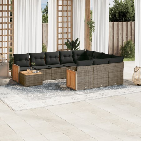 vidaXL Set de sofás de jardín 11 pzas y cojines ratán sintético gris