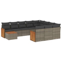 vidaXL Set de sofás de jardín 11 pzas y cojines ratán sintético gris