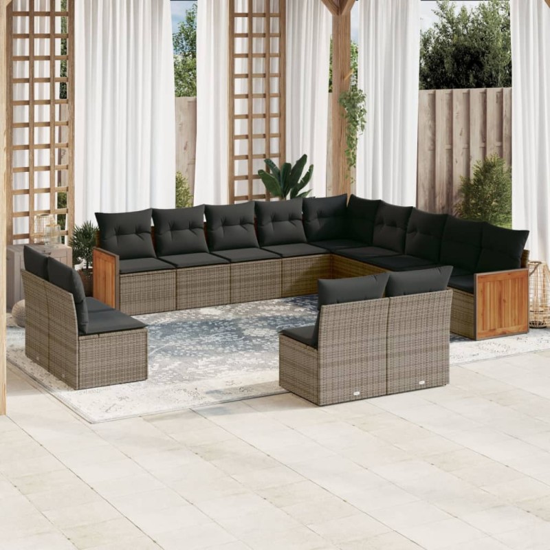 vidaXL Set sofás de jardín con cojines 13 piezas ratán sintético gris vidaXL Set sofás de jardín con cojines 13 piezas ratán sintético gris