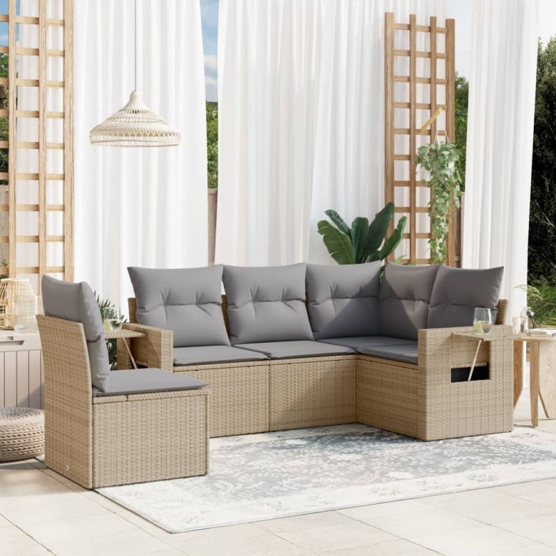 vidaXL Juego de sofás jardín con cojines 5 pzas ratán sintético beige vidaXL Juego de sofás jardín con cojines 5 pzas ratán sintético beige
