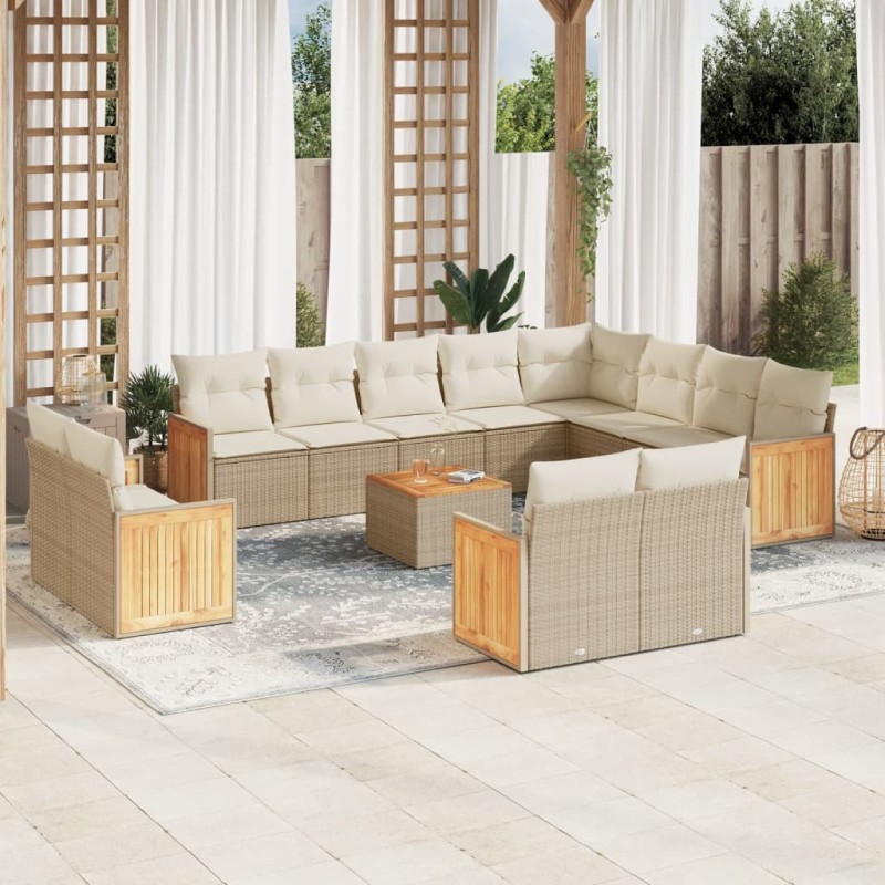 vidaXL Set sofás de jardín con cojines 13 pzas ratán sintético beige vidaXL Set sofás de jardín con cojines 13 pzas ratán sintético beige