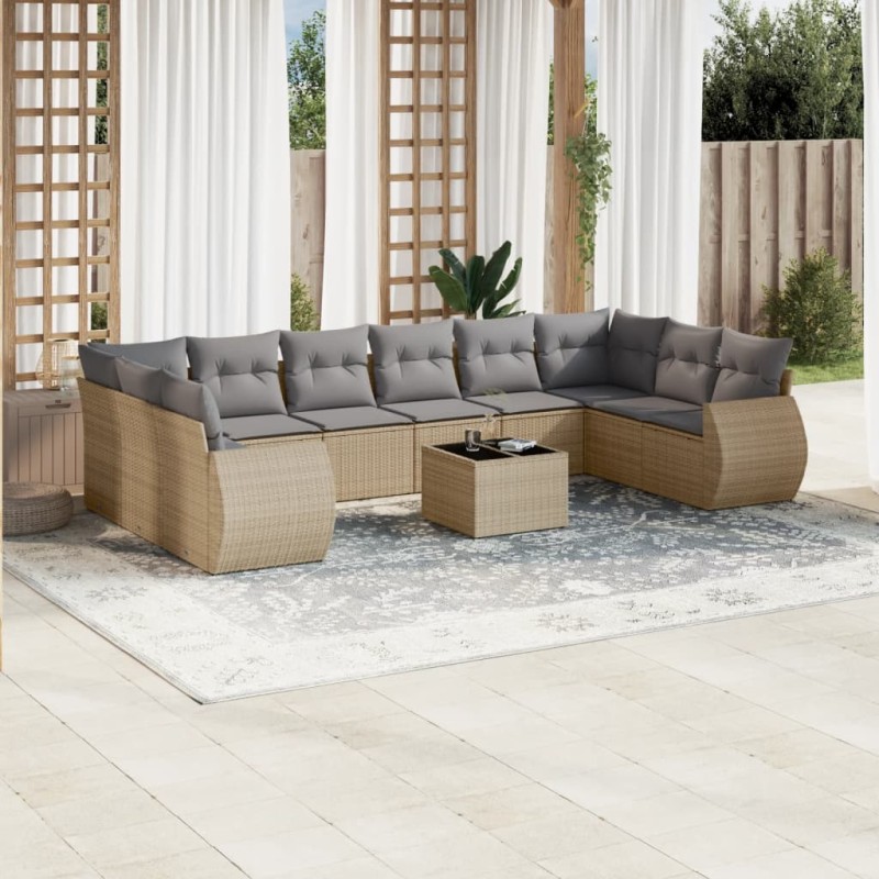 vidaXL Set de sofás de jardín 11pzas con cojines ratán sintético beige vidaXL Set de sofás de jardín 11pzas con cojines ratán sintético beige