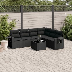 vidaXL Set de comedor de jardín 7 pzas y cojines ratán sintético negro