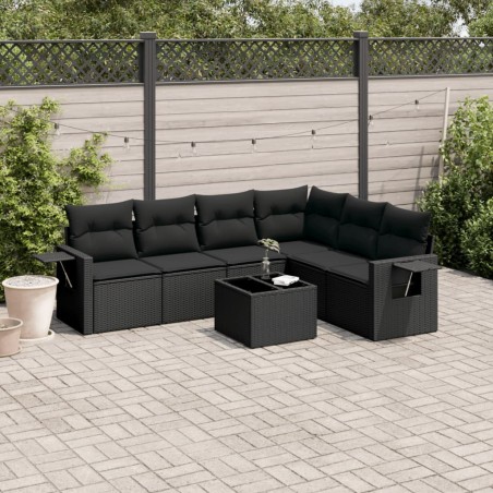 vidaXL Set de comedor de jardín 7 pzas y cojines ratán sintético negro
