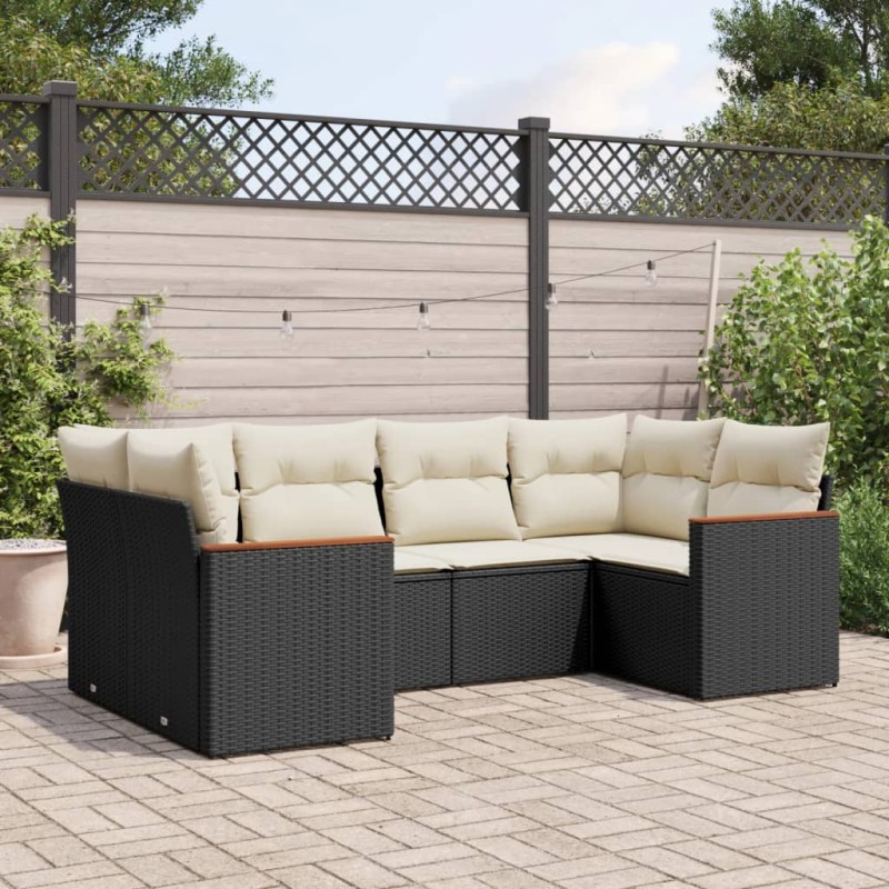 vidaXL Set de sofás de jardín 6 piezas y cojines ratán sintético negro vidaXL Set de sofás de jardín 6 piezas y cojines ratán sintético negro