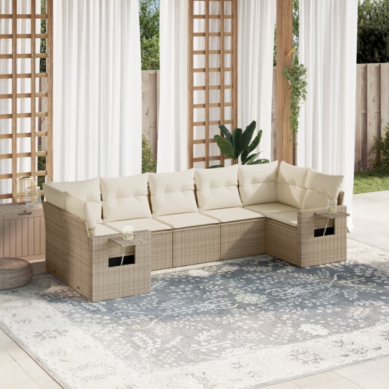 vidaXL Set sofás de jardín 7 piezas y cojines ratán sintético beige vidaXL Set sofás de jardín 7 piezas y cojines ratán sintético beige