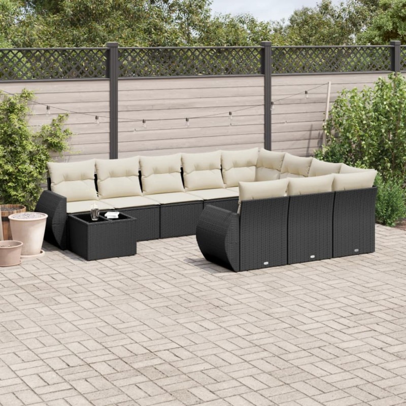 vidaXL Set de sofás de jardín 11 pzas y cojines ratán sintético negro vidaXL Set de sofás de jardín 11 pzas y cojines ratán sintético negro