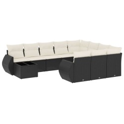 vidaXL Set de sofás de jardín 11 pzas y cojines ratán sintético negro