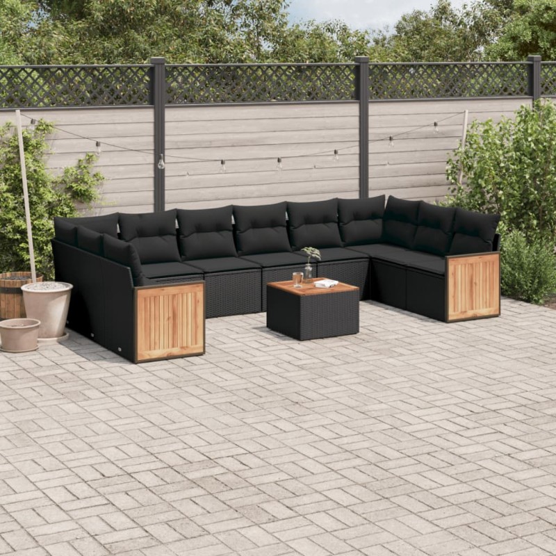 vidaXL Set de sofás de jardín 11 pzas y cojines ratán sintético negro vidaXL Set de sofás de jardín 11 pzas y cojines ratán sintético negro