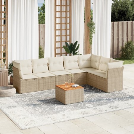 vidaXL Juego de sofás de jardín con cojines beige 8 pzas ratán PE