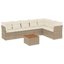 vidaXL Juego de sofás de jardín con cojines beige 8 pzas ratán PE