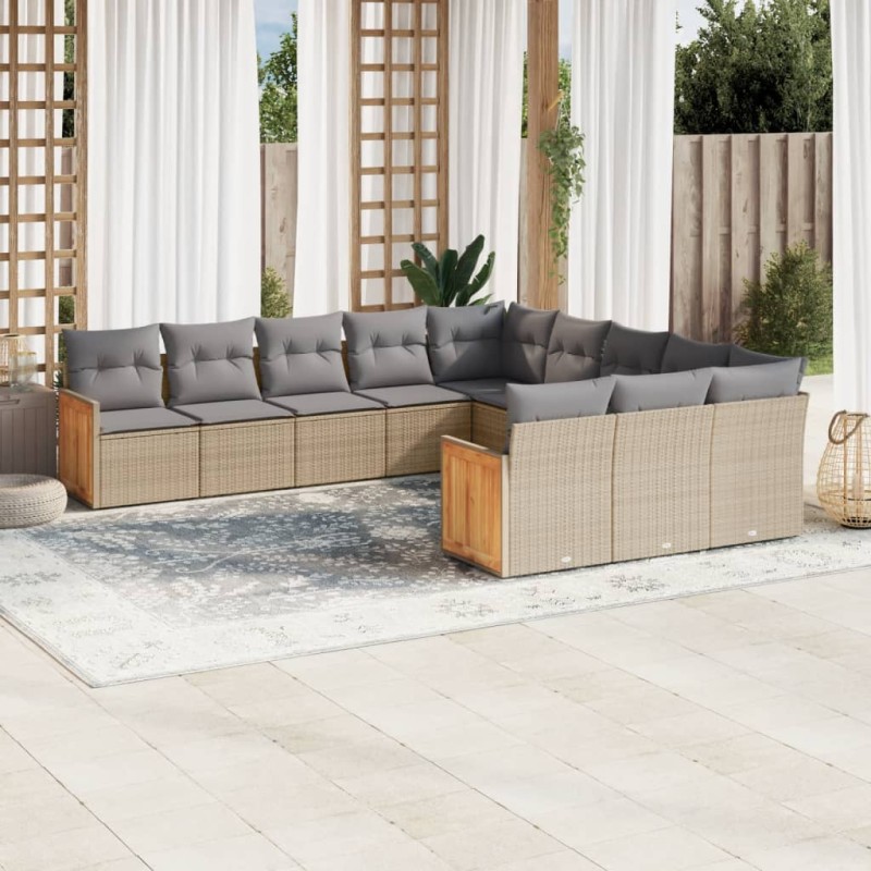 vidaXL Set de sofás de jardín 11pzas con cojines ratán sintético beige vidaXL Set de sofás de jardín 11pzas con cojines ratán sintético beige