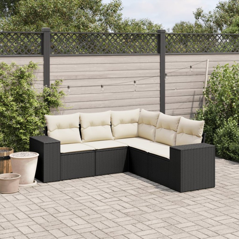 vidaXL Set de muebles de jardín 5 pzas y cojines ratán sintético negro vidaXL Set de muebles de jardín 5 pzas y cojines ratán sintético negro