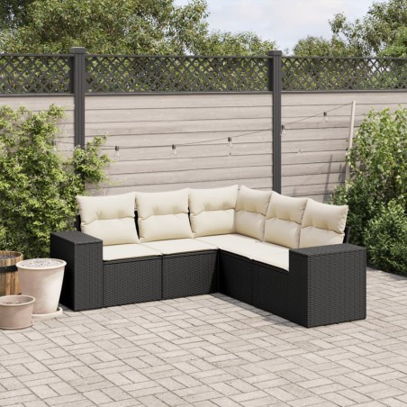 vidaXL Set de muebles de jardín 5 pzas y cojines ratán sintético negro