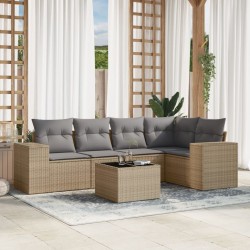 vidaXL Juego de sofás jardín con cojines 6 pzas ratán sintético beige