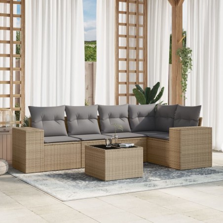 vidaXL Juego de sofás jardín con cojines 6 pzas ratán sintético beige